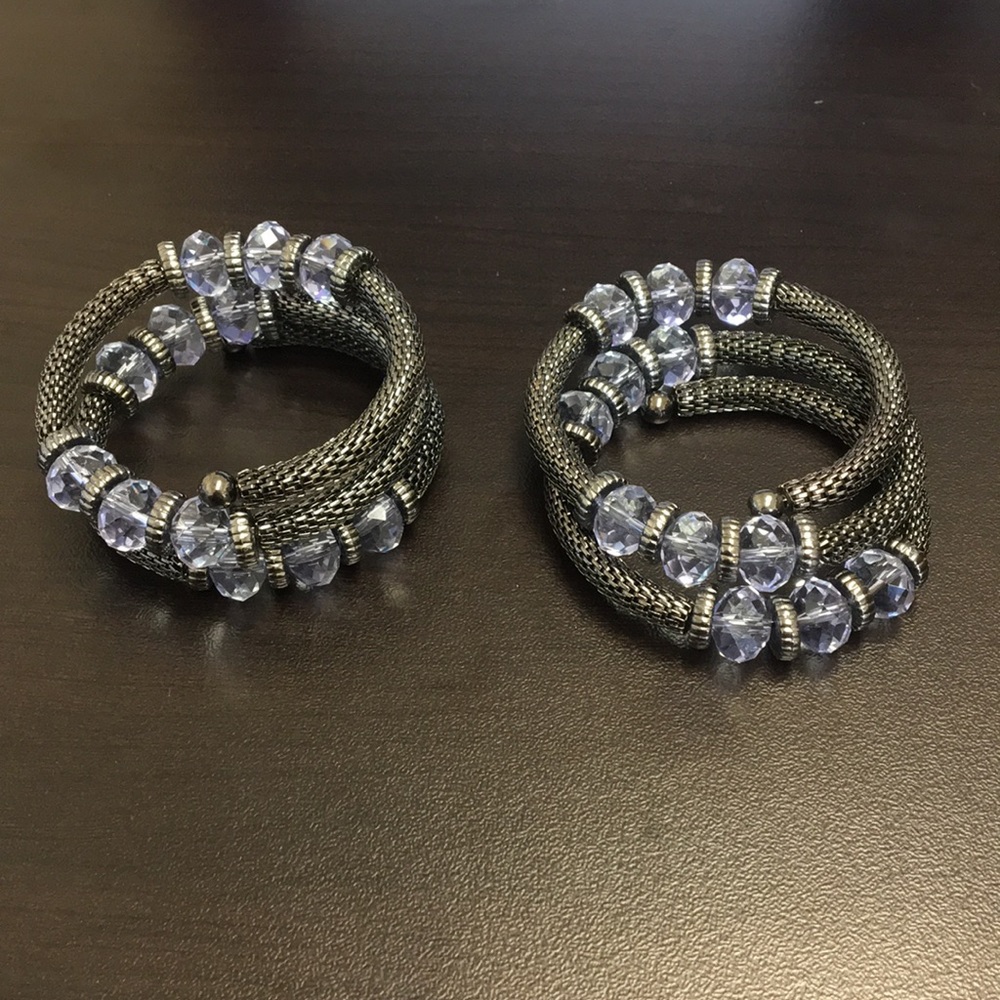 Set of 2 wrap bracelets black with clear beads